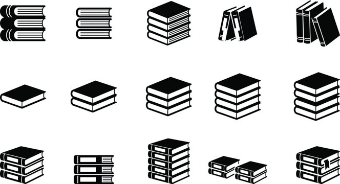 Book collection icon set with stacked books library education reading and literature symbols