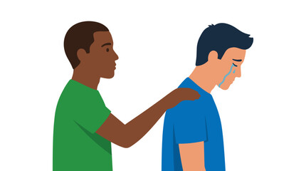 Fototapeta premium Man comforting crying friend showing empathy and support during difficult times