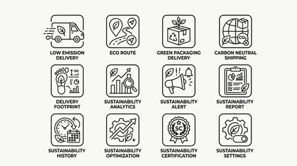 Obraz premium Set of Sustainability and Eco Friendly Logistics Icons.