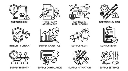 Obraz premium Supply Chain Risk Management Line Icon Set.