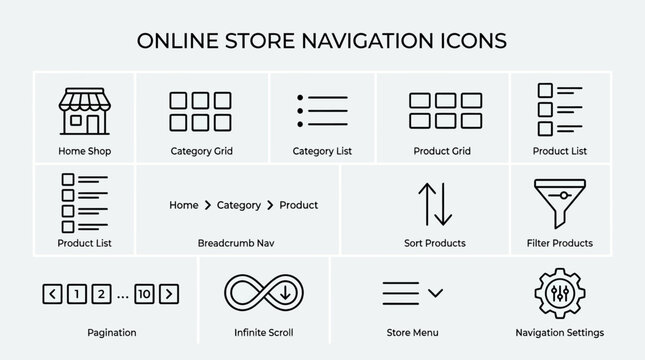 Set of UI icons for online store navigation and web shop design.