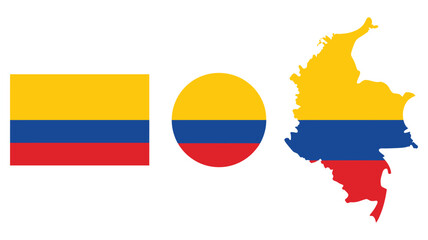 Obraz premium Flag of Colombia and map vector illustration, round Colombian flag with country silhouette for geography, travel, and national identity design