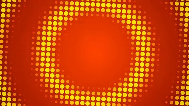 Abstract motion background animation featuring a rotating halftone dot circle pattern in yellow and red neon colors. Ideal for technology, digital media, and creative presentation loops