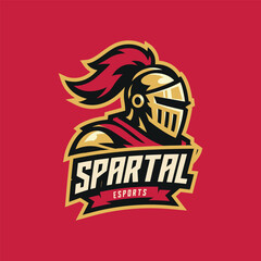 Fototapeta premium Spartan Warrior Esport Logo Design with Helmet Mascot Shield and Bold Gaming Team Identity