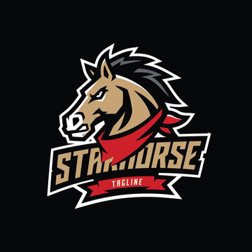 Fierce Horse Head Esport Logo Design with Bold Shield Badge and Dynamic Sports Team Identity