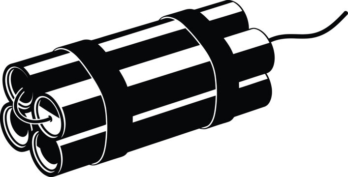 Black and white of a bundle of dynamite sticks with a fuse bomb explosive