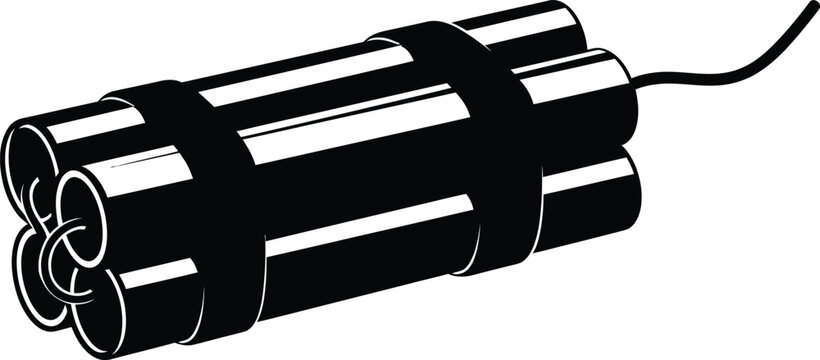 Black and white of a dynamite stick bundle with a fuse bomb explosive