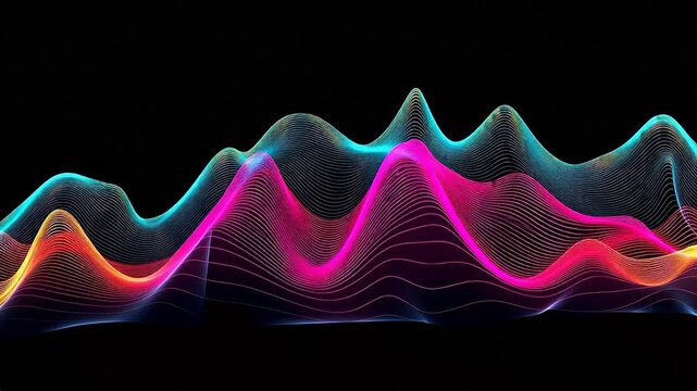 Digital black background color mountain curve abstract background