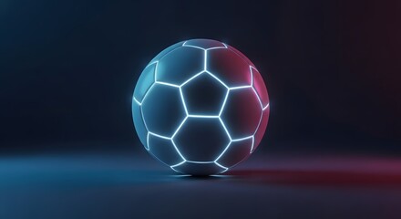 Fototapeta premium Glowing Futuristic Soccer Ball Resting on Dark Neon Lit Background