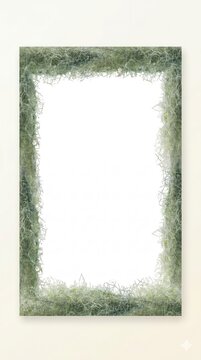 wallpaer A textured green border frames a blank white space, set against a light background, creating a rustic and natural aesthetic.