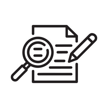 document review icon with magnifying glass and pencil line art