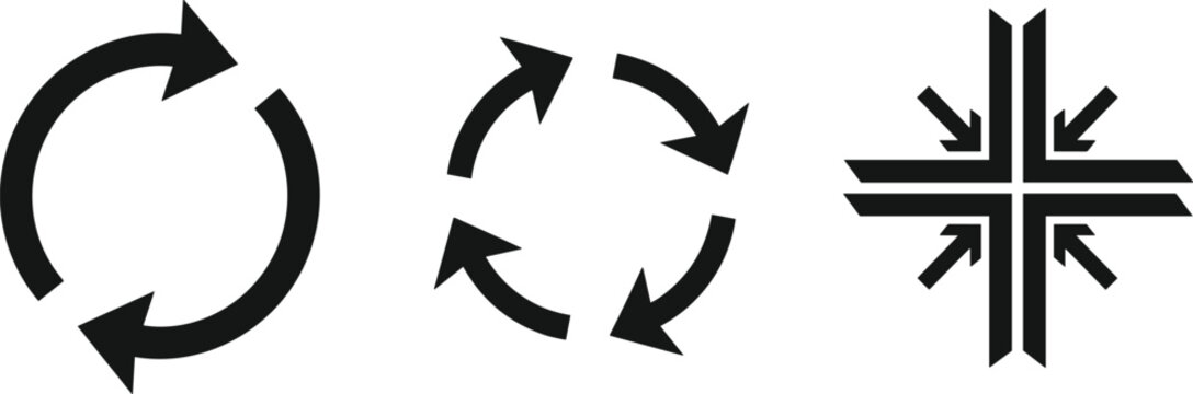 Circular arrow symbols for rotation, cycle, and convergence vector illustration for process flow, recycling, design, art, and creative projects