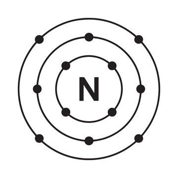 nitrogen atom diagram black and white illustration on white background
