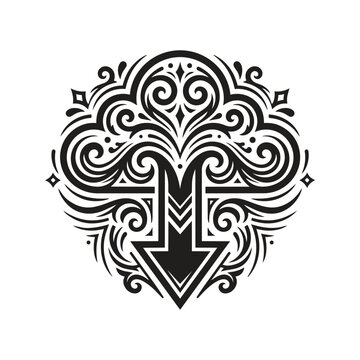 Decorative ornamental arrow pointing downward design.