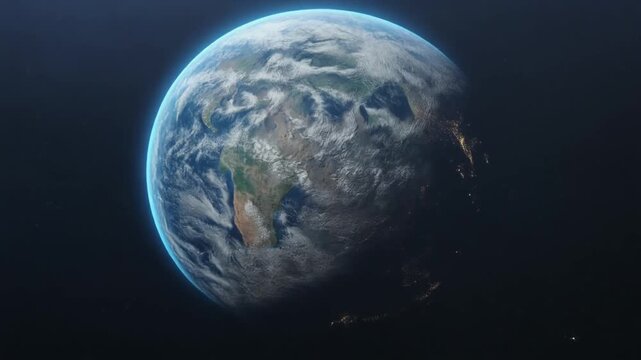 Aerial view of Earths surface with clouds and landforms 4k footage