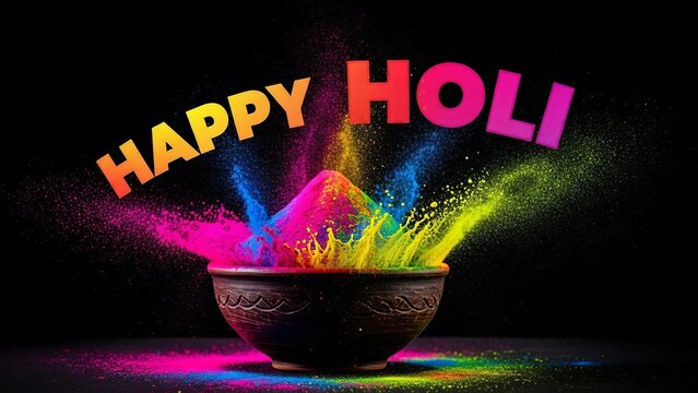 Vibrant holi celebration with colorful powder exploding from a bowl