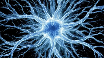 Fototapeta premium Illuminated biological cell structure radiates energy across a dark background