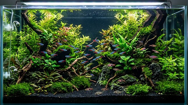 Beautifully Planted Freshwater Aquascape with Neon Tetras
