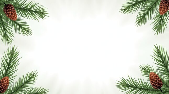 Christmas festive border frame made of green pine tree branches and brown pine cones for winter holiday seasonal greeting cards and invitation designs