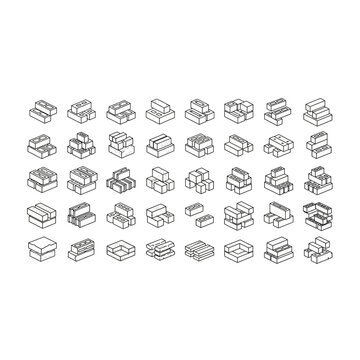 Isometric construction building modules and elements icon set with isometric