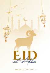 Obraz na płótnie Canvas eid al adha wishes background with goat silhouette and lantern