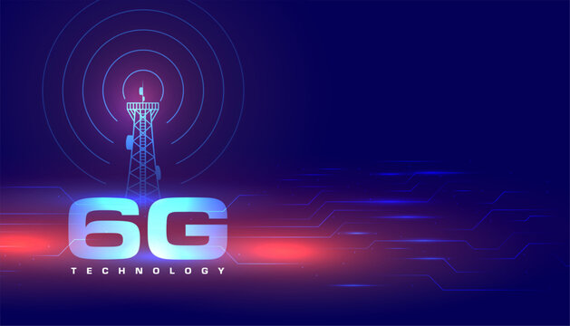 6g superfast digital network tech banner with mobile tower