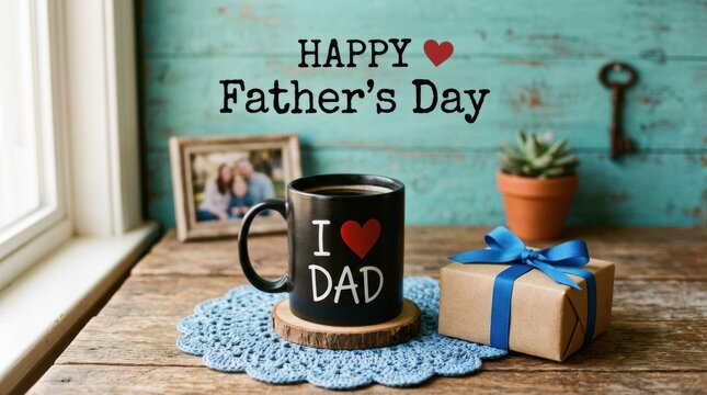 Heartfelt father's day scene with gift coffee and love