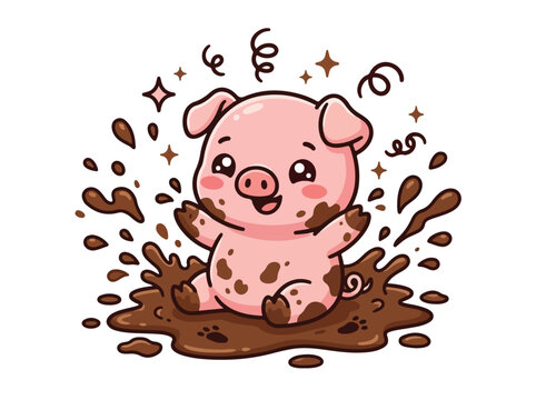 Cute Pig Playing in Mud.