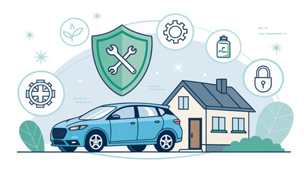 Naklejka premium Car and house with a shield icon representing insurance and protection plan financial security home insurance real estate insurance automobile protection security financial