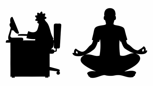 Vector illustration contrasting stressed office worker with calm meditating person