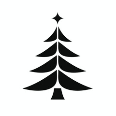 Obraz premium Black Christmas tree icon, minimalist holiday symbol, simple tree silhouette, vector Christmas decoration