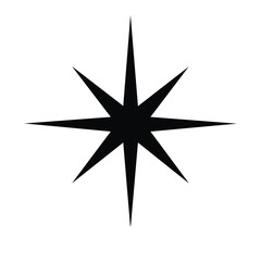 Obraz premium Black starburst, compass star, navigation icon, directional symbol, vector graphic