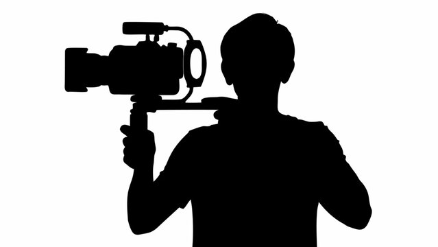 Silhouette of a creator filming content with a video camera on a stabilizer
