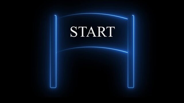 Neon glowing blue color start banner icon on black background. Race finish flag icon animation.
