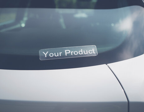 Customizable transparent decal for car window showcasing brand identity and personalized message with unique design elements