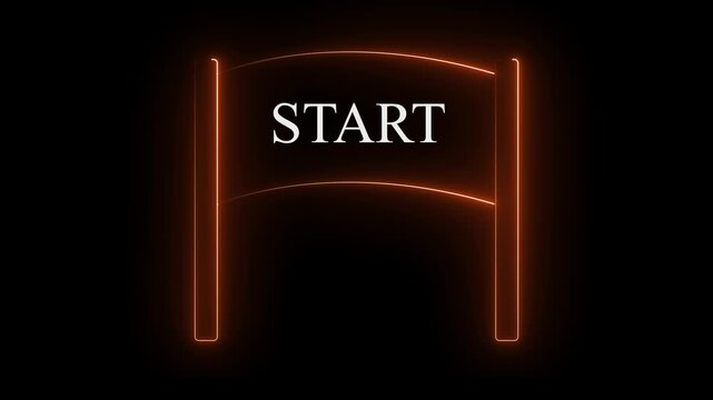 Neon glowing orange color start banner icon on black background. Race finish flag icon animation.