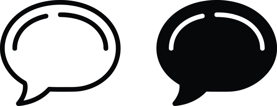 Speech bubble icons outline and filled for chat or communication concepts with dialogue, information