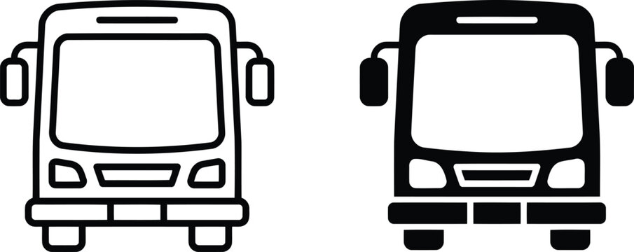 Bus icon front view outlined and solid black with transport illustration transportation commuter