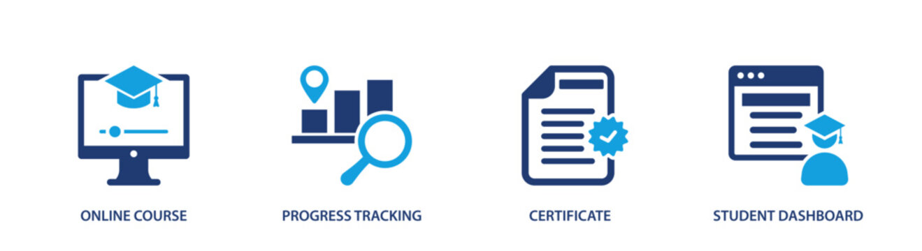Learning management system icon set. education, online, student, course, dashboard. solid style icon collection.