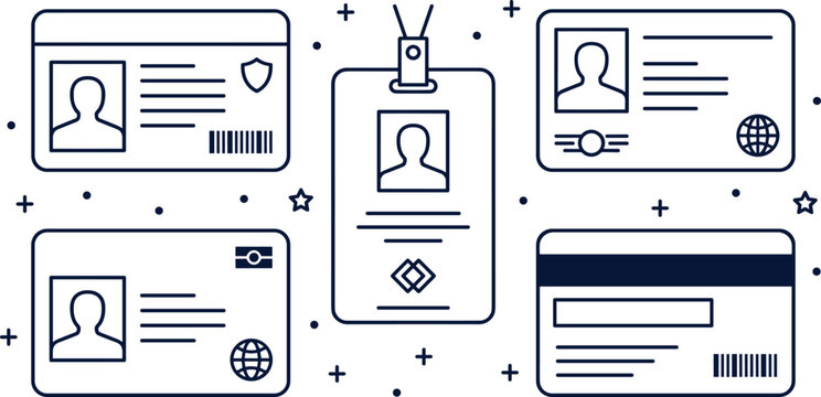 ID Card and Badge Vector Set Featuring Employee, Identification, Access Cards, and Security Elements for Websites, Apps, and Digital Designs