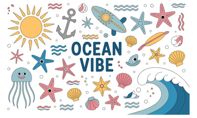 Fototapeta premium Vibrant ocean-themed with marine life and sea animals