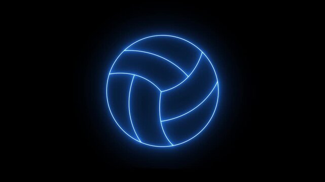  Neon glowing blue color Volleyball icon animation on black background. Sport equipment. volleyball symbolizing beach sports.
