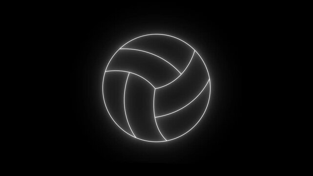  Neon glowing  white color Volleyball icon animation on black background. Sport equipment. volleyball symbolizing beach sports.