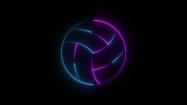  Neon glowing  blue and pink color Volleyball icon animation on black background. Sport equipment. volleyball symbolizing beach sports.
