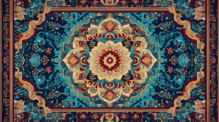 Obraz premium Elegant abstract elements of Kazakh and Persian heritage design, with intricate detailing in turquoise, maroon, and gold