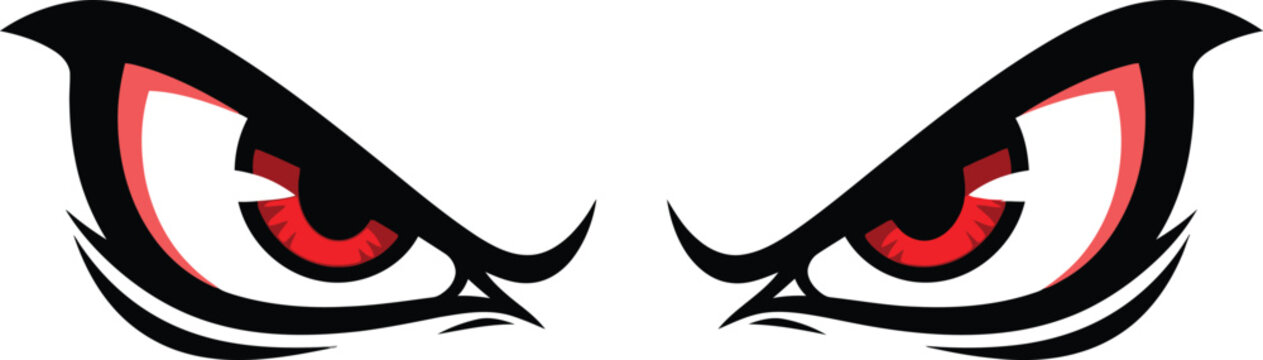Angry eyes with red irises and black eyeliner, staring sideways red eyes evil eyes cartoon eyes comic eyes