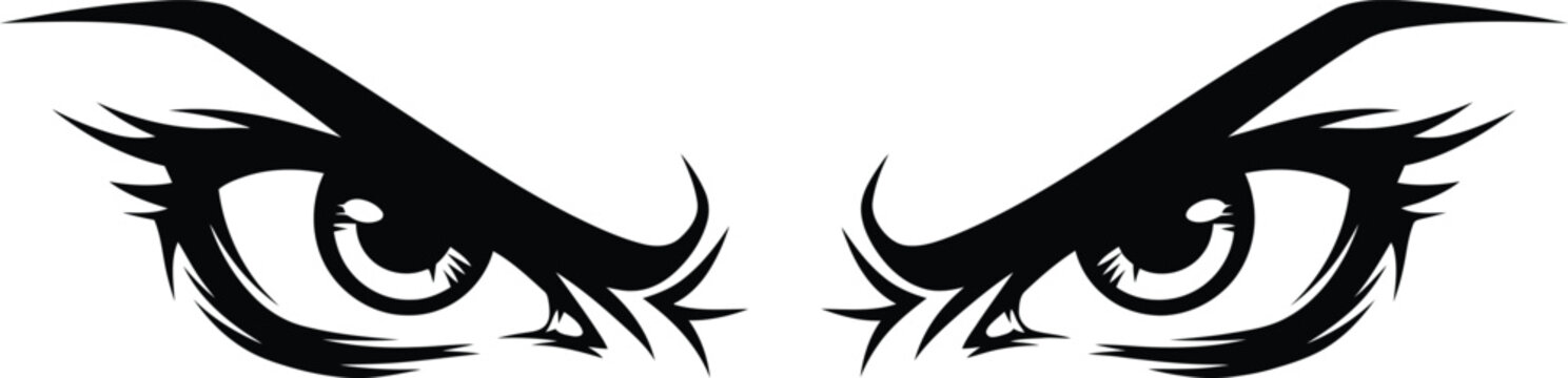 Angry eyes with thick makeup and extended lashes thick eyeliner black and white