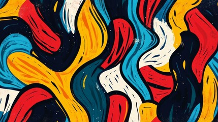 Obraz premium Colorful repetitive design with asymmetric shapes, scribbled lines, and raw brush strokes, inspired by primitive abstract art