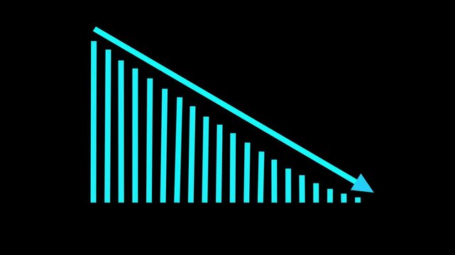 Decreasing finance graph chart animation with blue downward arrow and business loss statistics