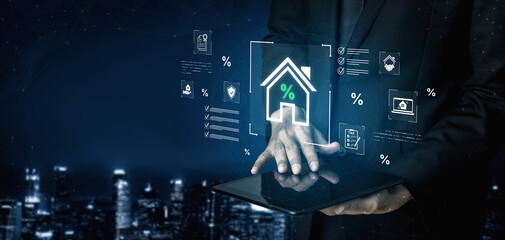 Naklejka premium The process of home ownership in the real estate market. This includes mortgage rates, property tax, contracts, and compliance checks for a successful property investment. Fermion